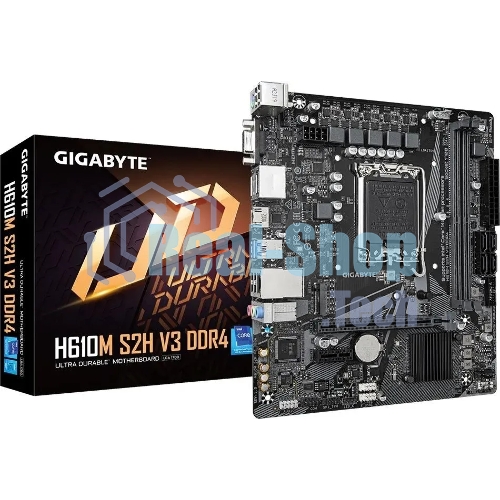 Материнская плата Gigabyte H610M S2H V3 DDR4, LGA 1700, Intel H610, 2xDDR4, 4xSATA, 1xM.2, 1xPCIe 4.0 x16, 1xPCIe x1, 1xHDMI, 1xDP, 1xVGA, 1x 1Gb LAN, 2xUSB-A 3.2 Gen 1, 4xUSB-A 2.0, 3x 3.5 мм, 7.1, mATX