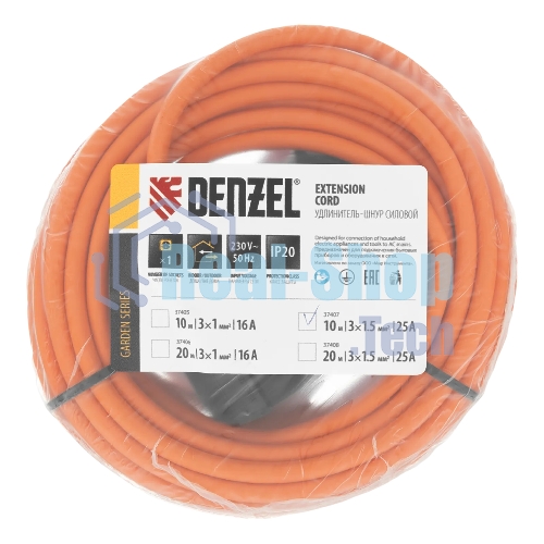 Удлинитель-шнур силовой Garden Series Denzel ПВС, 10 м, 1 розетка 3x1,5 мм