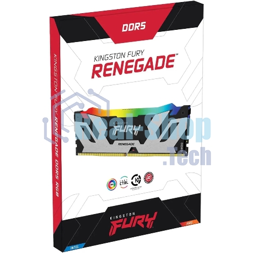 Оперативная память Kingston Fury Renegade, DDR5, 32Gb (2x16GB), 7600MHz, CL38, DIMM, с радиатором, RGB, серебристый/черный