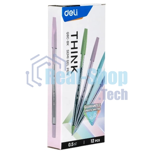 Набор ручек шариковых Deli Think EQ8C-BK, черные чернила (12шт), линия 0.5мм