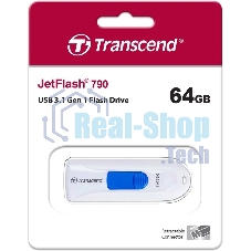 Флешка USB Transcend JetFlash 790 (TS64GJF790W), 64Gb, USB 3.0, R/W 70/25, белый/синий