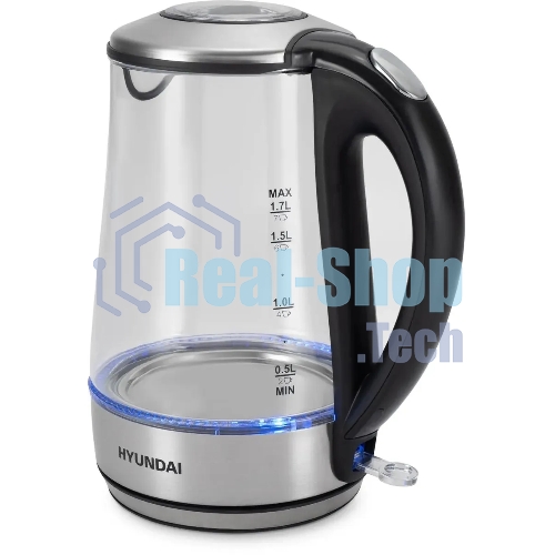 Чайник электрический Hyundai HYK-G8406 1.7 л, 2200 Вт, прозрачный/черный (корпус: нержавеющая сталь)