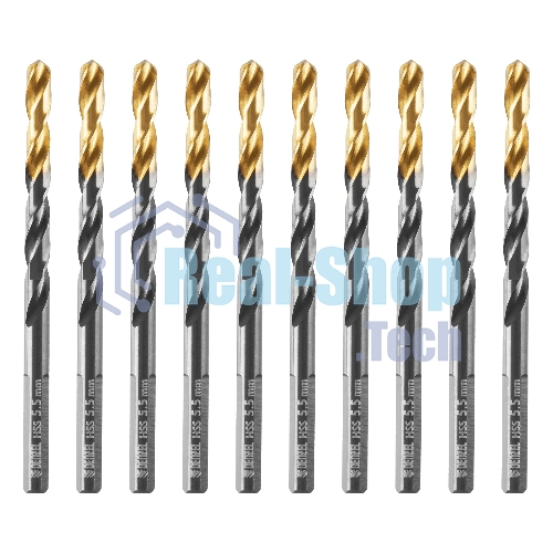 Сверло по металлу Denzel 5,5 мм, HSS-Tin, Golden Tip, 10 шт.