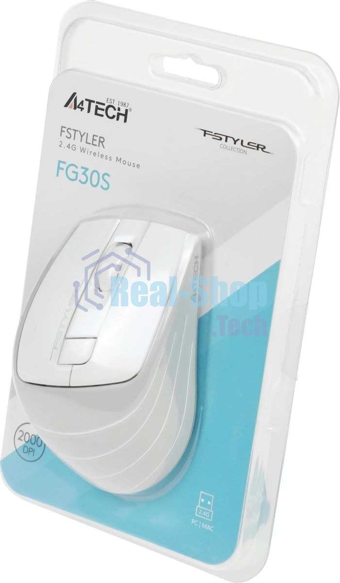 Мышь беспроводная A4Tech Fstyler FG30S белый/серый, 2000 dpi, радиоканал, USB, кнопки - 6