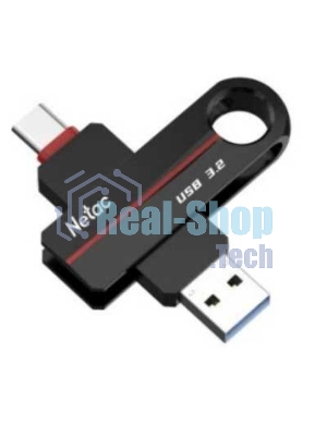 Флешка USB Netac US18 (NT03US18C-032G-32BK), 32Gb, USB3.2/TypeC, R/W 200/100, черный/красный