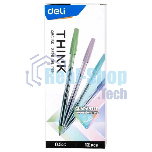 Набор ручек шариковых Deli Think EQ8C-BK, черные чернила (12шт), линия 0.5мм