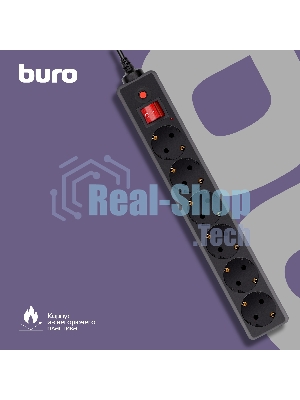Сетевой фильтр Buro 600SH-16-3-B 3 м, 6 розеток, черный, коробка