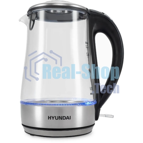 Чайник электрический Hyundai HYK-G8406 1.7 л, 2200 Вт, прозрачный/черный (корпус: нержавеющая сталь)
