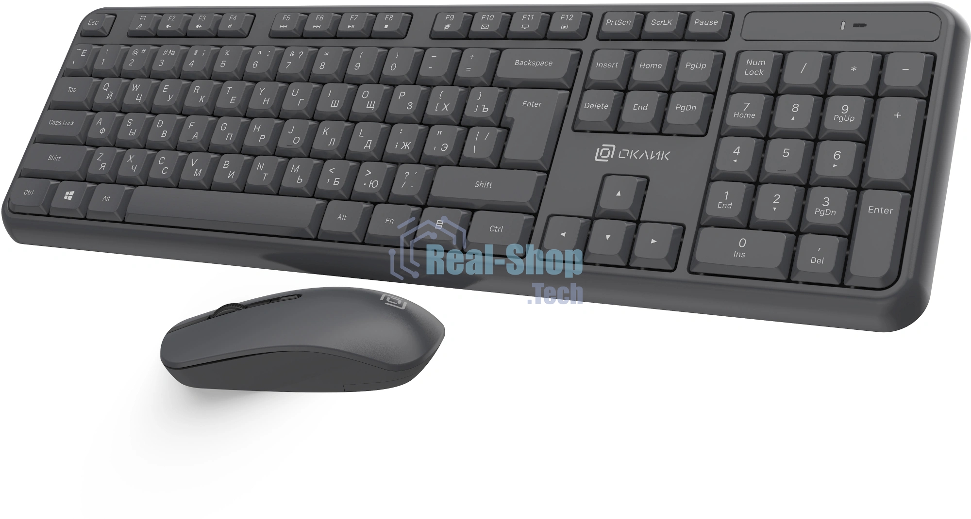 Комплект клавиатура+мышь Oklick S277W беспроводной, USB, 1600 DPI, серый