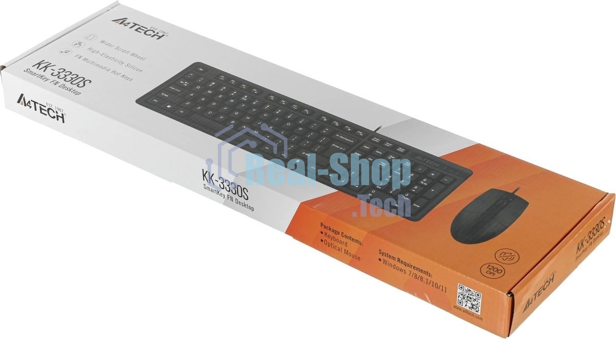 Комплект клавиатура+мышь A4Tech KK-3330S проводной, USB, 1200 DPI, чёрный