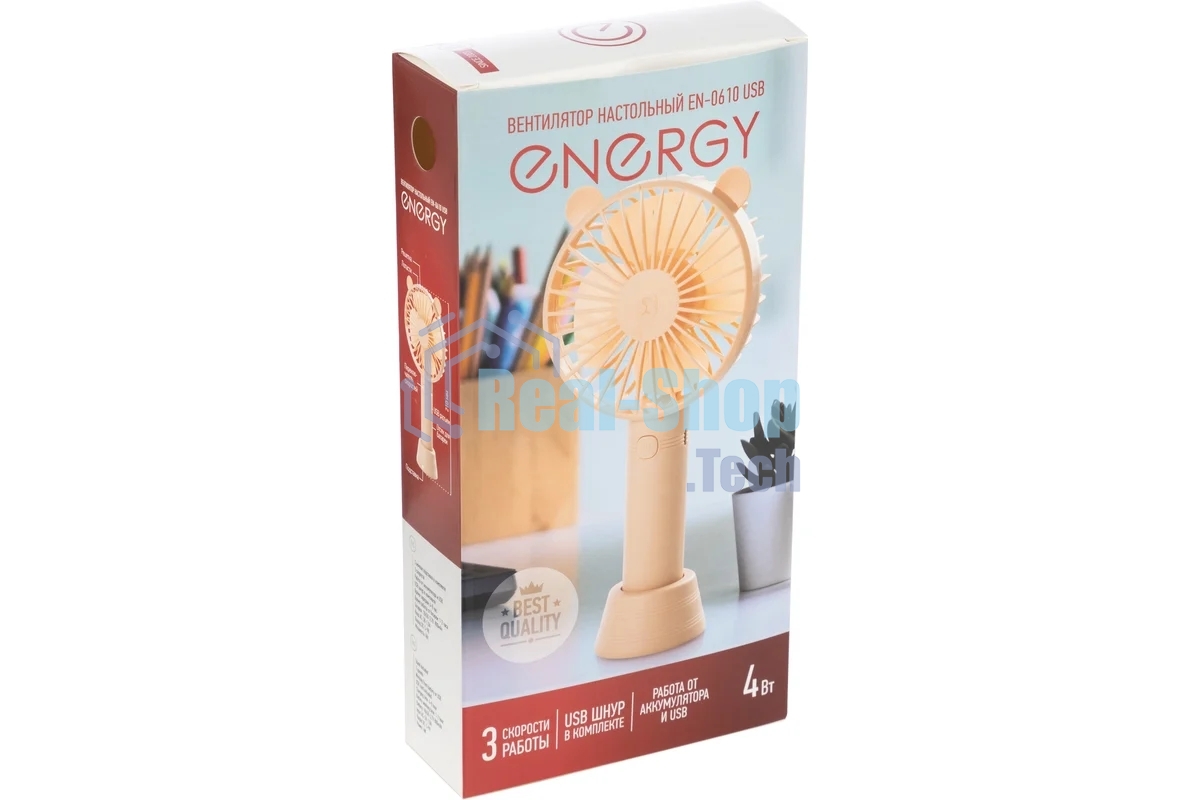 Вентилятор Energy EN-0610 USB розовый, настольный, 4 Вт, 3 скорости, 10.5 см, аккумуляторный