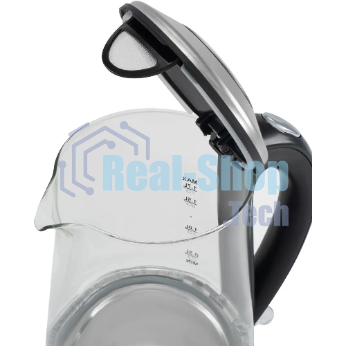 Чайник электрический Hyundai HYK-G8406 1.7 л, 2200 Вт, прозрачный/черный (корпус: нержавеющая сталь)