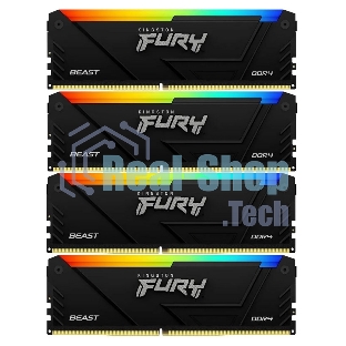 Оперативная память Kingston Fury Beast, DDR4, 32GB (4x8GB), 3600MHz, CL17, DIMM, с радиаторами, RGB, черный