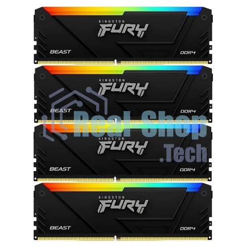 Оперативная память Kingston Fury Beast, DDR4, 32GB (4x8GB), 3600MHz, CL17, DIMM, с радиаторами, RGB, черный