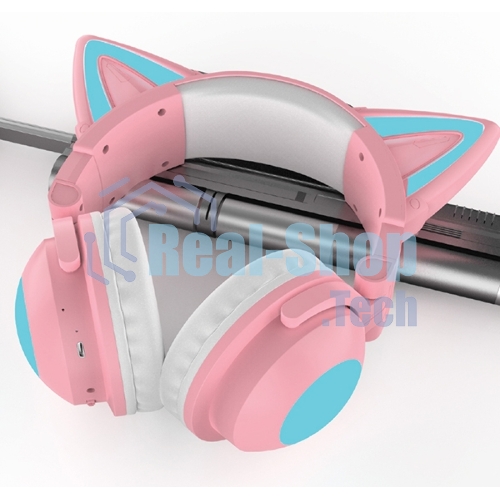 Беспроводные/проводные наушники Party Cat mini BT 0051 розово-голубой, накладные, Bluetooth + проводной, кошачьи ушки, до 10 ч