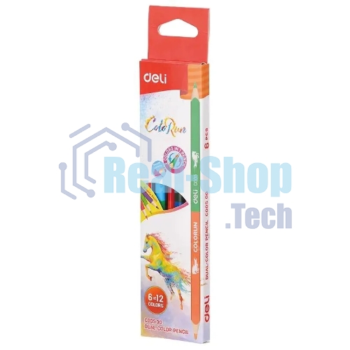 Карандаши цветные Deli EC00500 ColoRun, двухцветные, липа, 12 цветов, коробка с европодвесом (6шт)