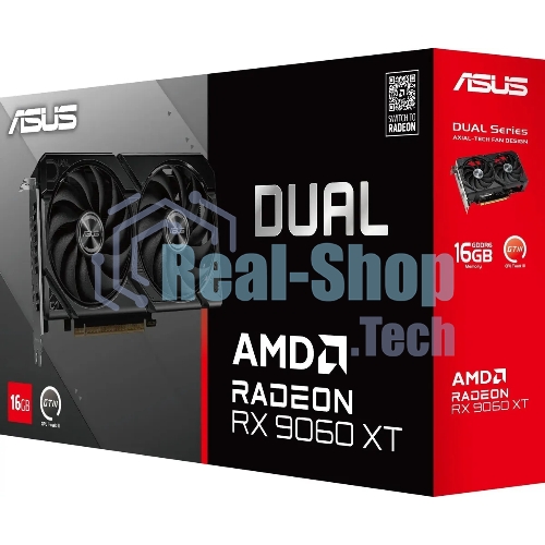 Видеокарта Asus PCI-E 5.0 DUAL-RX9060XT-16G AMD Radeon RX 9060XT 16Gb 128bit GDDR6 2550/20000 HDMIx1 DPx2 HDCP Ret