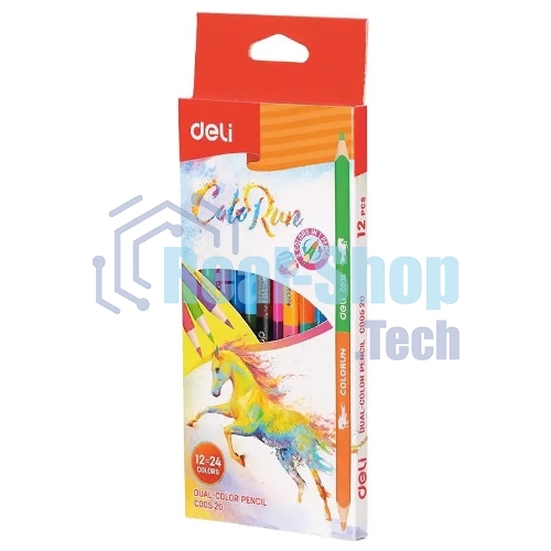 Карандаши цветные Deli EC00520 ColoRun, двухцветные, липа, 24 цвета, коробка с европодвесом (12шт)