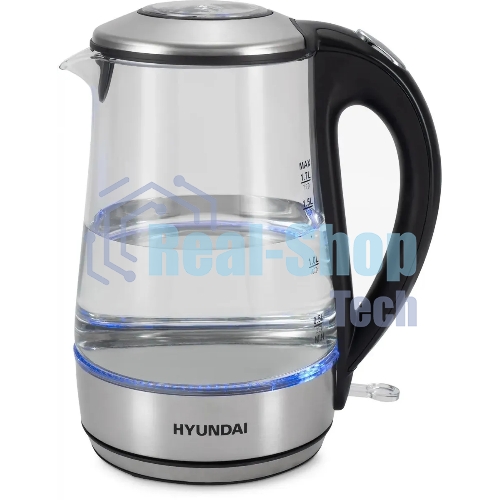 Чайник электрический Hyundai HYK-G8406 1.7 л, 2200 Вт, прозрачный/черный (корпус: нержавеющая сталь)
