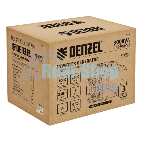 Генератор инверторный Denzel GS-3000iS, 3,0 кВт, 230 В, закрытый корпус, ручной старт