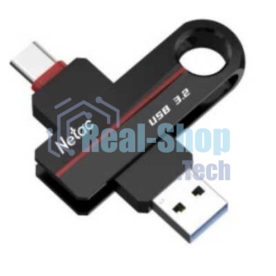 Флешка USB Netac US18 (NT03US18C-128G-32BK), 128Gb, USB 3.2/TypeC, R/W 200/100, черный/красный