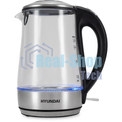Чайник электрический Hyundai HYK-G8406 1.7 л, 2200 Вт, прозрачный/черный (корпус: нержавеющая сталь)