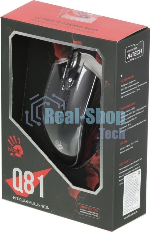 Мышь проводная A4Tech Bloody Q81 черный, 3200 dpi, USB, кнопки - 8