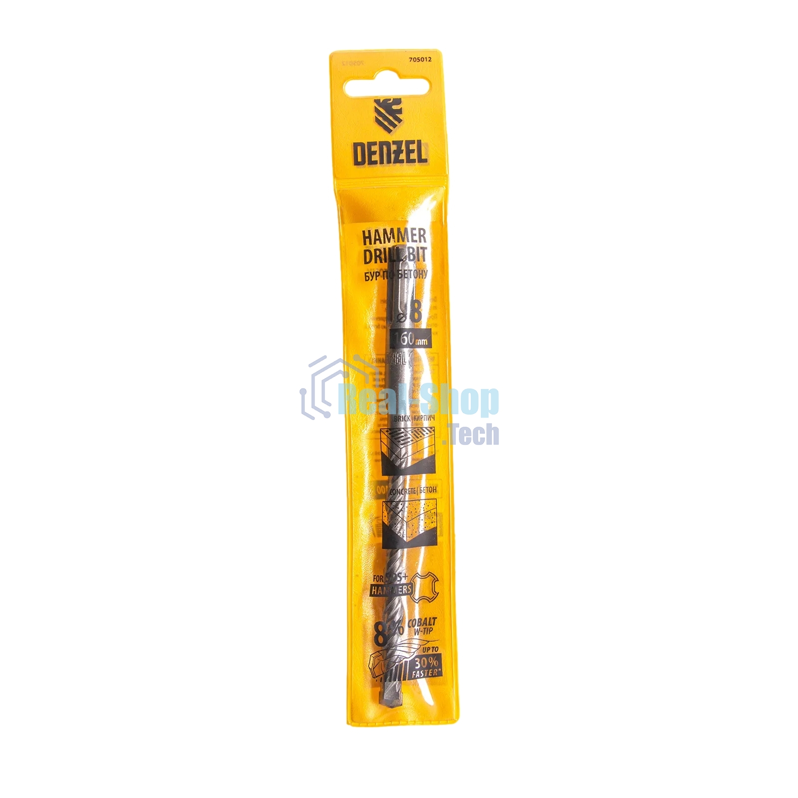 Бур по бетону Denzel двойная спираль, Cobalt W-tip, 8x160 мм, SDS PLUS