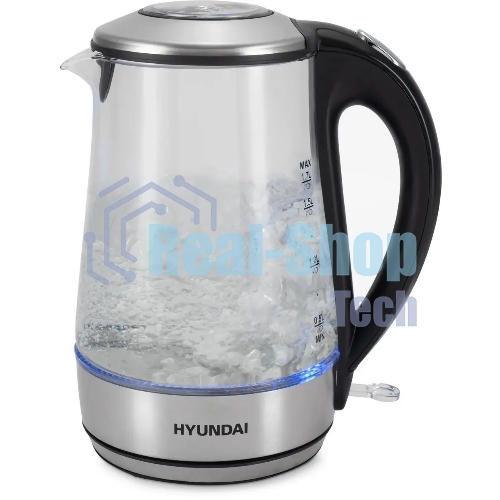 Чайник электрический Hyundai HYK-G8406 1.7 л, 2200 Вт, прозрачный/черный (корпус: нержавеющая сталь)