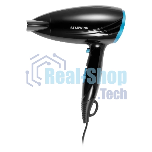 Фен Starwind SHD 7066 черный/синий, 1600 Вт, компактный, ионизация