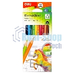 Карандаши цветные Deli EC113-12 Enovation, трехгранный профиль, пластик 12 цветов, коробка с европодвесом (12шт)