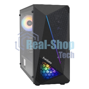 Компьютерный корпус Miditower ExeGate EVO-8225-NPX600 (ATX, БП 600NPX с вент. 12см, 2хUSB+1хUSB 3.0, черный, 2 вент. с RGb подсветкой и полоса на передней панели, боковая панель - закаленное стекло)