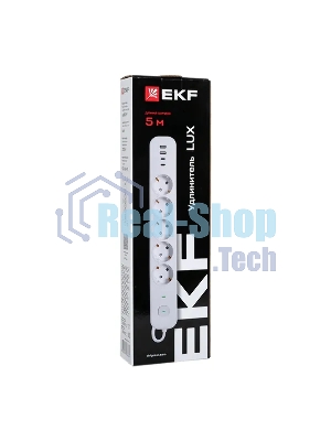 Удлинитель 5х5 м IP20 2USB 2.4А+2type-C LUX 1.5 кв.мм EKF UBA-LUX-505-TC