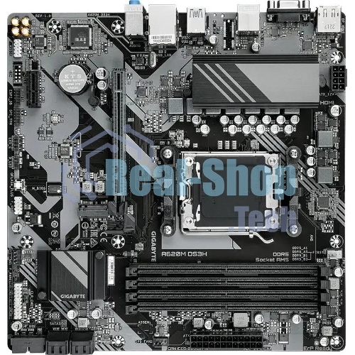 Материнская плата Gigabyte A620M DS3H, mATX, AM5, AMD A620, 4xDDR5, 4xSATA, 1xM.2, 1xPCI-E 4.0 x16, 1xPCI-E x1, 1xHDMI, 1xDP, 1xVGA, 1x 1Gb LAN, 1xUSB 3.2 Gen 1, 4xUSB 2.0, 3x3.5мм, 7.1, ATX