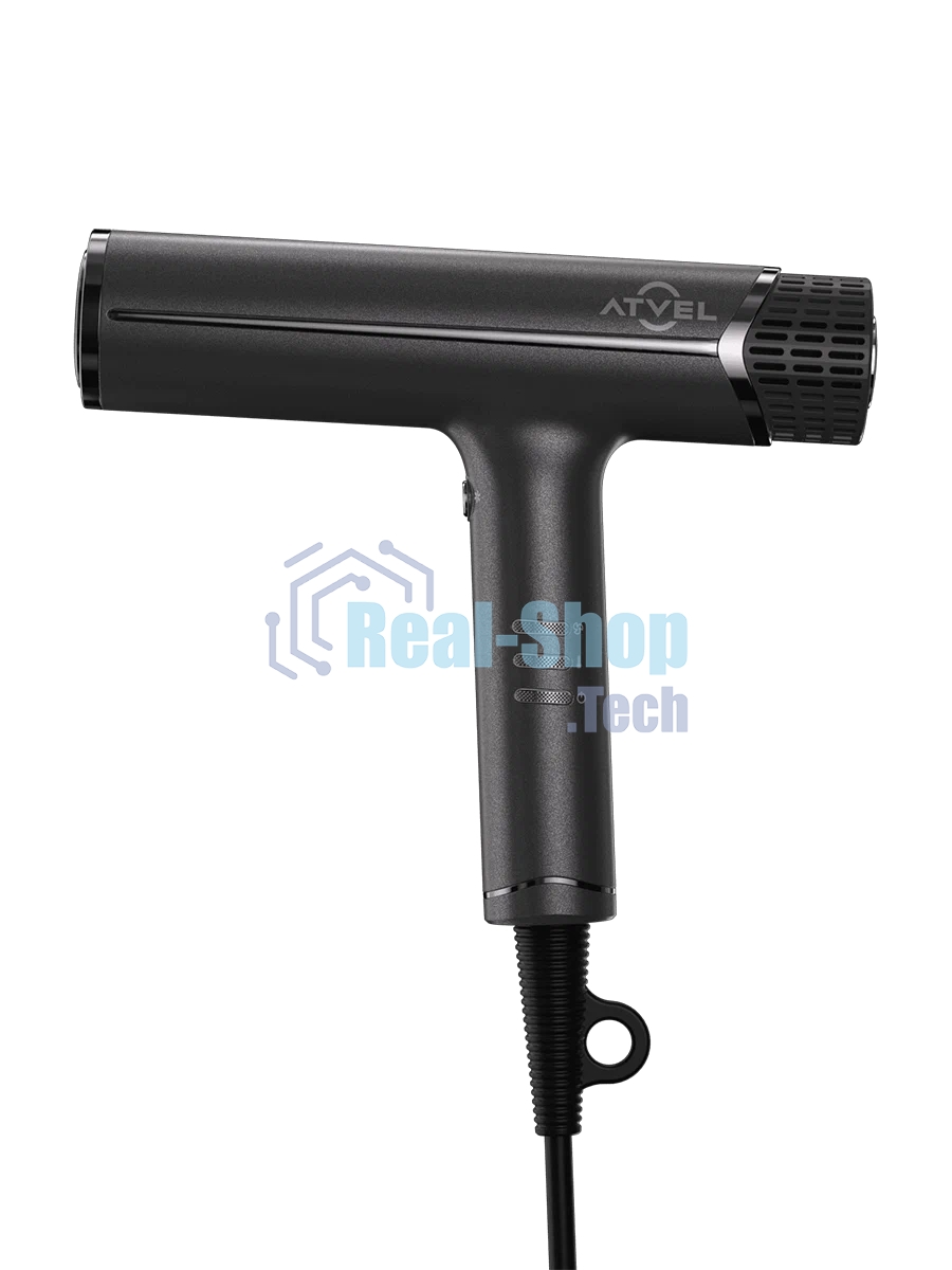 Фен Atvel AirJet HD6 серый, 1200 Вт, компактный, ионизация
