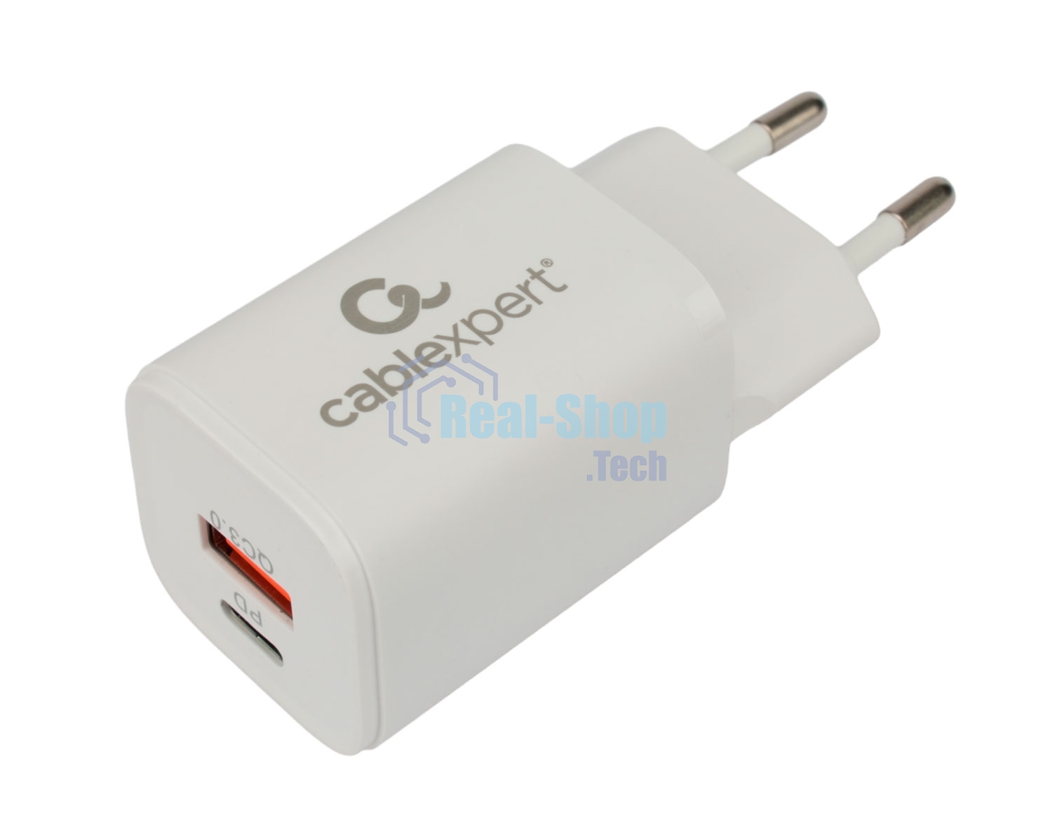 Сетевое зарядное устройство Cablexpert MP3A-PC-42, 30Вт, быстрая зарядка QC3.0/PD, 2 порта: USB и Type-C, белый, пакет