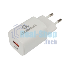 Сетевое зарядное устройство Cablexpert MP3A-PC-42, 30Вт, быстрая зарядка QC3.0/PD, 2 порта: USB и Type-C, белый, пакет