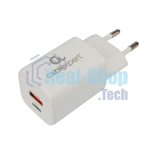 Сетевое зарядное устройство Cablexpert MP3A-PC-42, 30Вт, быстрая зарядка QC3.0/PD, 2 порта: USB и Type-C, белый, пакет