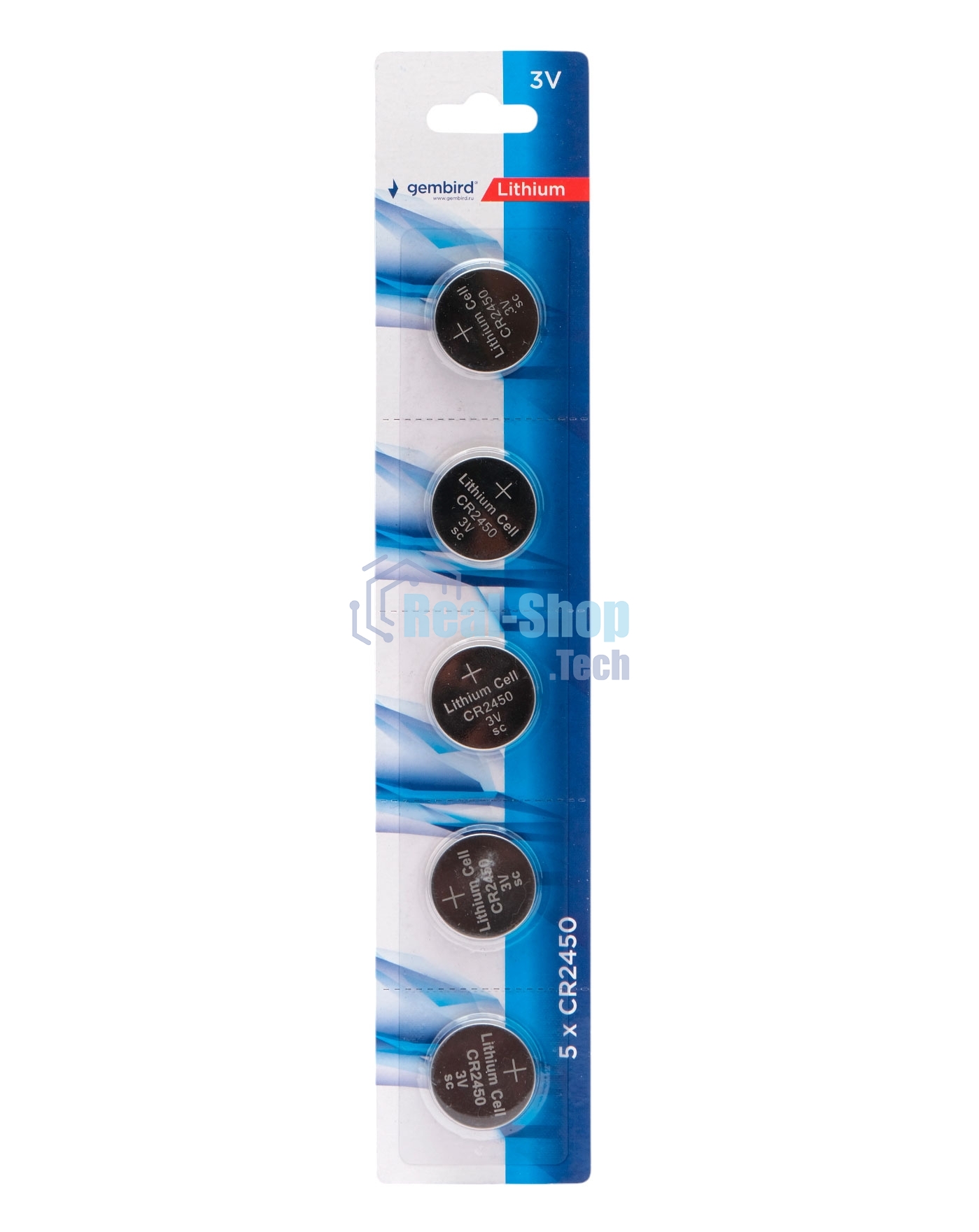 Батарейки литиевые Gembird Gb-CR2450-5B, тип CR2450, 5шт, блистер