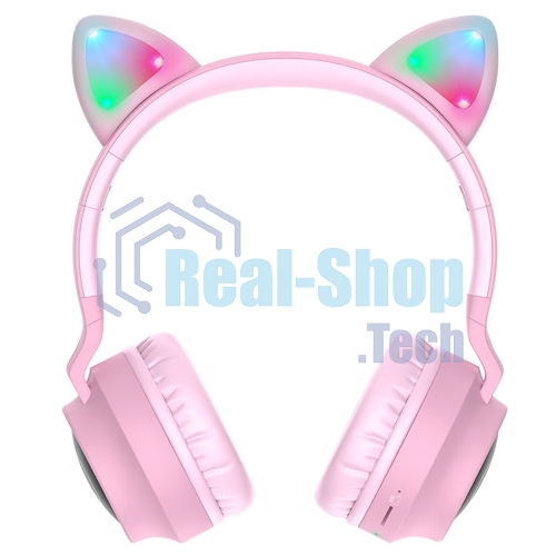 Беспроводные/проводные наушники Hoco W27 розовый, накладные, Bluetooth + проводной, 