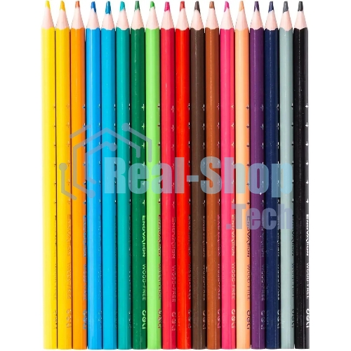 Карандаши цветные Deli EC113-18 Enovation, трехгранный профиль, пластик 18 цветов, коробка с европодвесом (18шт)