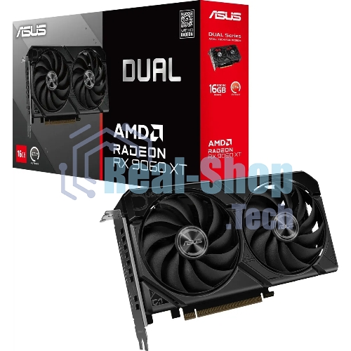 Видеокарта Asus PCI-E 5.0 DUAL-RX9060XT-16G AMD Radeon RX 9060XT 16Gb 128bit GDDR6 2550/20000 HDMIx1 DPx2 HDCP Ret