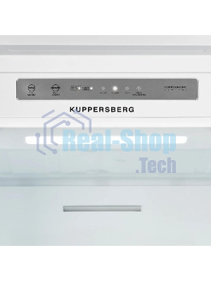 Встраиваемый холодильник Kuppersberg RBN 1961, High-Tech двухкамерный, полезный объем 334 л, суперохлаждение, суперзаморозка, функция отпуск, перевешиваемые двери (door slider), электронное управление, звуковая индикация открытой двери, NoFrost, зона свежести, LED освещение, инвертерный компрессор, энергоэффективность А++, уровень шума 35 дБ, белый