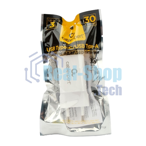 Сетевое зарядное устройство Cablexpert MP3A-PC-42, 30Вт, быстрая зарядка QC3.0/PD, 2 порта: USB и Type-C, белый, пакет