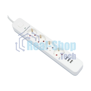 Сетевой фильтр Гарнизон 2.0 Мультипорт EPS-4-U3-W-4, 4 р, 10А, 3xUSB, 4 м, ур.защиты 2+, белый, пакет