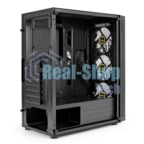 Компьютерный корпус Miditower ExeGate EVO-5001A-EVO800 (ATX, БП EVO800RGb с вент. 12 см, 2хUSB+1хUSB 3.0+HD Audio, черный, 3 вент.12см с RGb подсветкой, боковая панель - закаленное стекло)