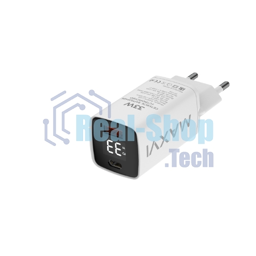 Сетевое зарядное устройство Maxvi A402PD LED 33W, 1xUSB-A, 1xUSB-C, белый