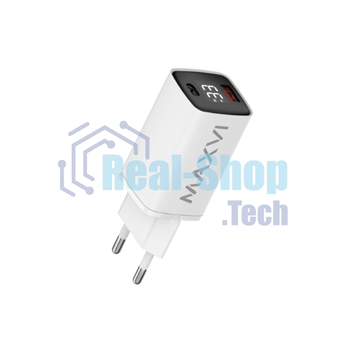 Сетевое зарядное устройство Maxvi A402PD LED 33W, 1xUSB-A, 1xUSB-C, белый