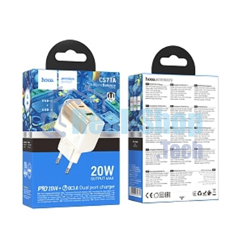 Сетевое зарядное устройство HOCO CS71A 1USB+1Type-C 3.0A PD20W+QC3.0 белый