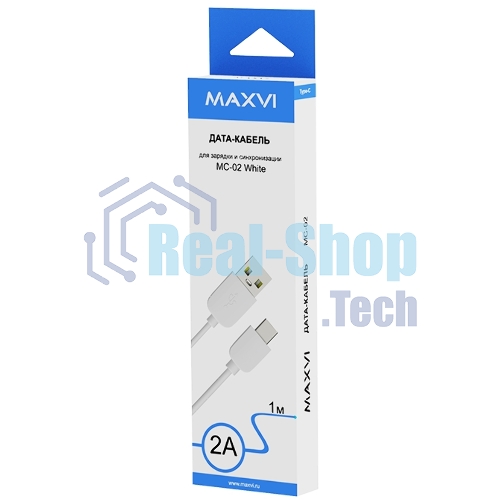Кабель Maxvi MC-02 white USB-A - Type-C ток макс. нагрузки 2А, макс. напряжение 5V, длина кабеля 1м, материал PVC, белый